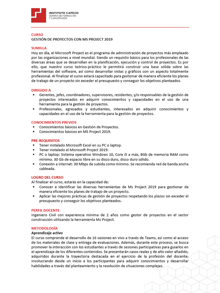 Curso MS Project 2019: Gestión de Proyectos | PDF | Gestión de ...