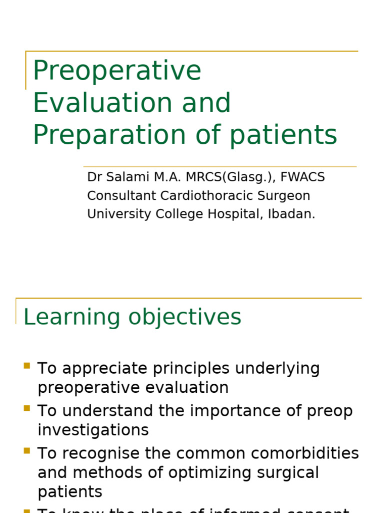 Preoperative Evaluation Guidelines | PDF | Surgery | Anesthesia