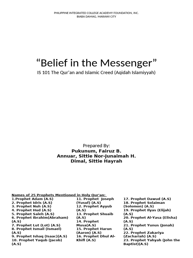 Five Great Prophets in the Quran | PDF | Prophets And Messengers In ...