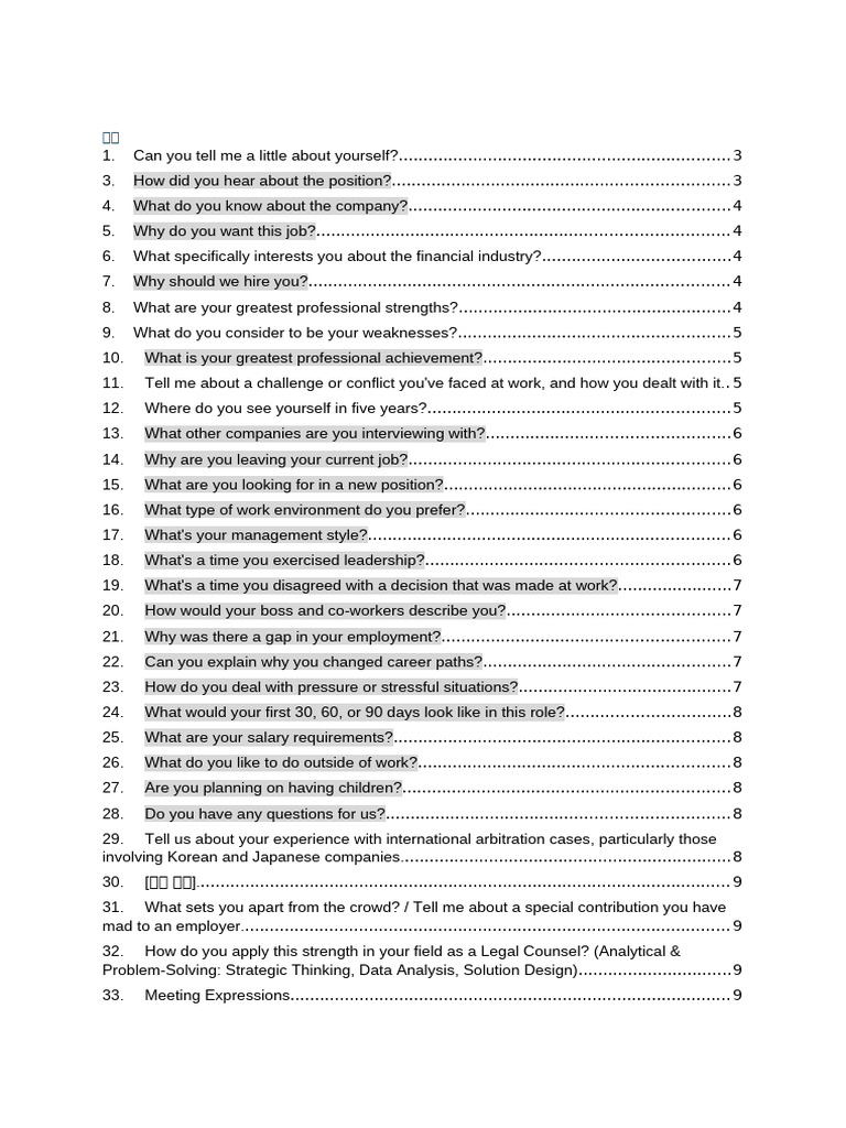 Essential Interview Questions Guide | PDF | Leadership | Experience