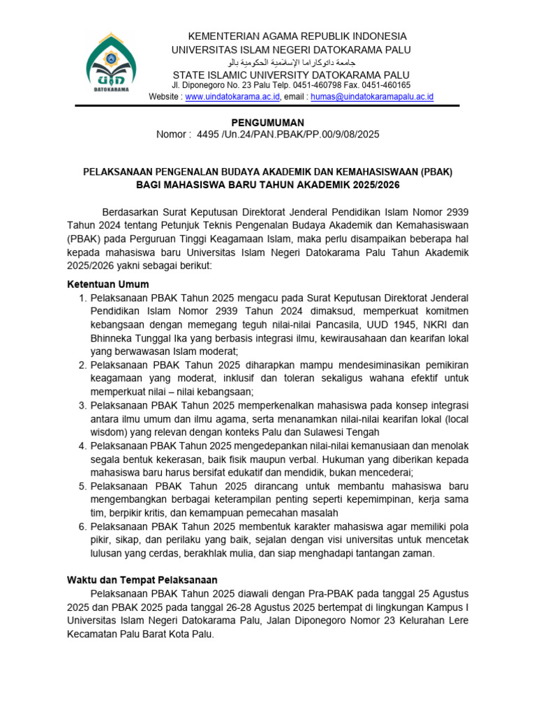 Pengumuman Pbak 2025 | PDF