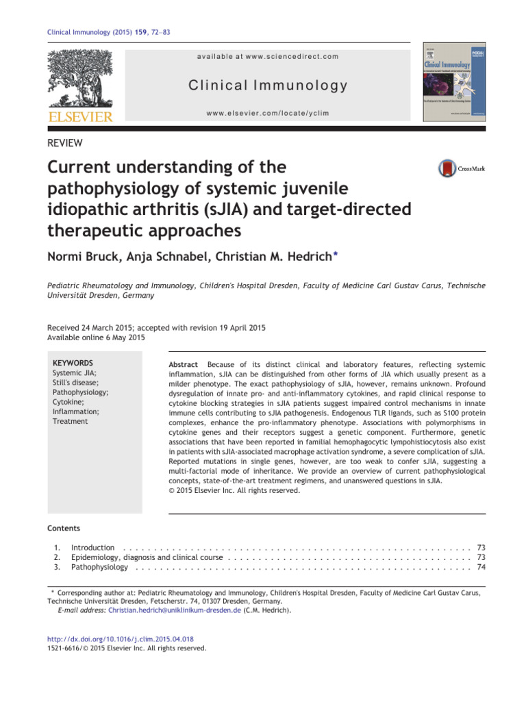 Current Understanding of The Pathophysiology of Systemic Juvenile ...