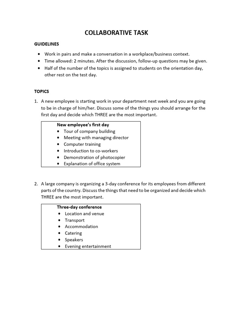 Collaborative Task Guidelines for Workplace Conversations | PDF