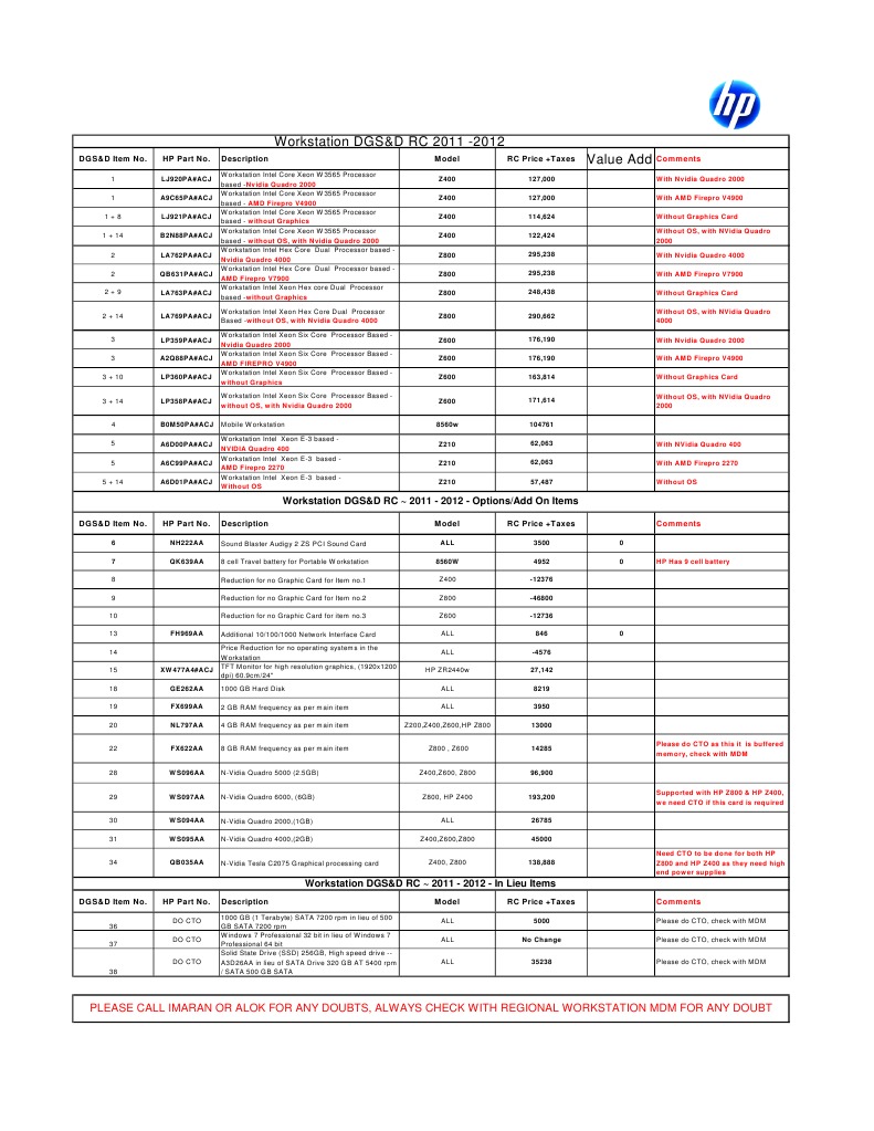 HP Workstation Price List 2011-2012 | PDF | Workstation | Intel