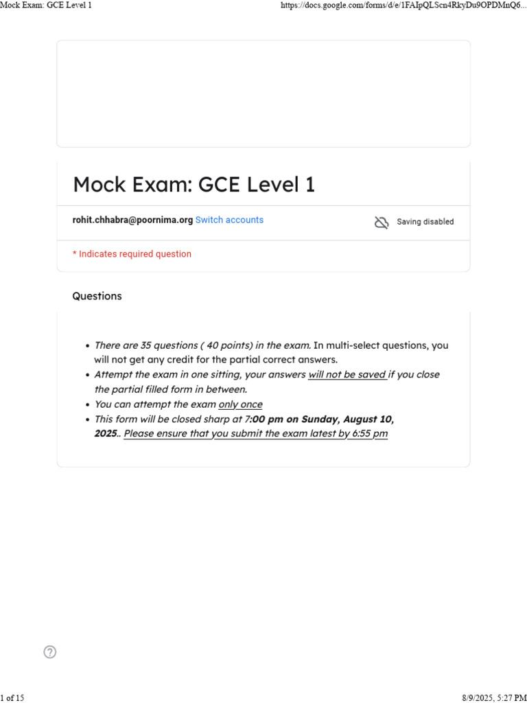 GCE Level 1 Mock Exam Instructions | PDF | Gmail | Software