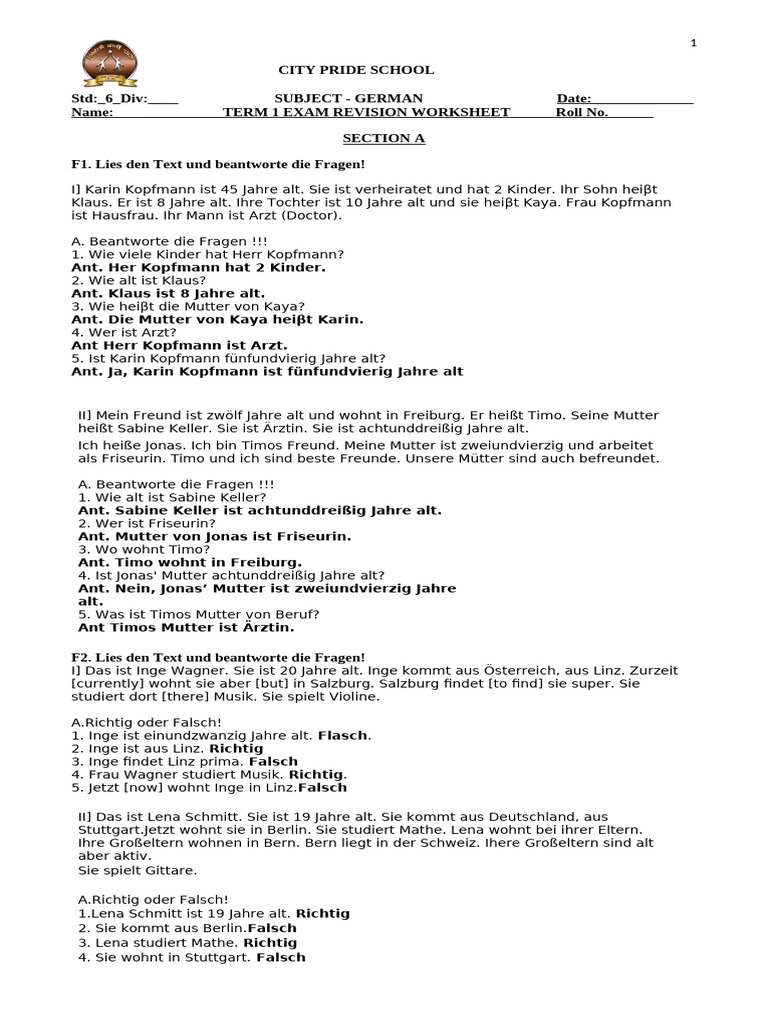 STD 6 TERM 1 EXAM REVISION WORKSHEET | PDF
