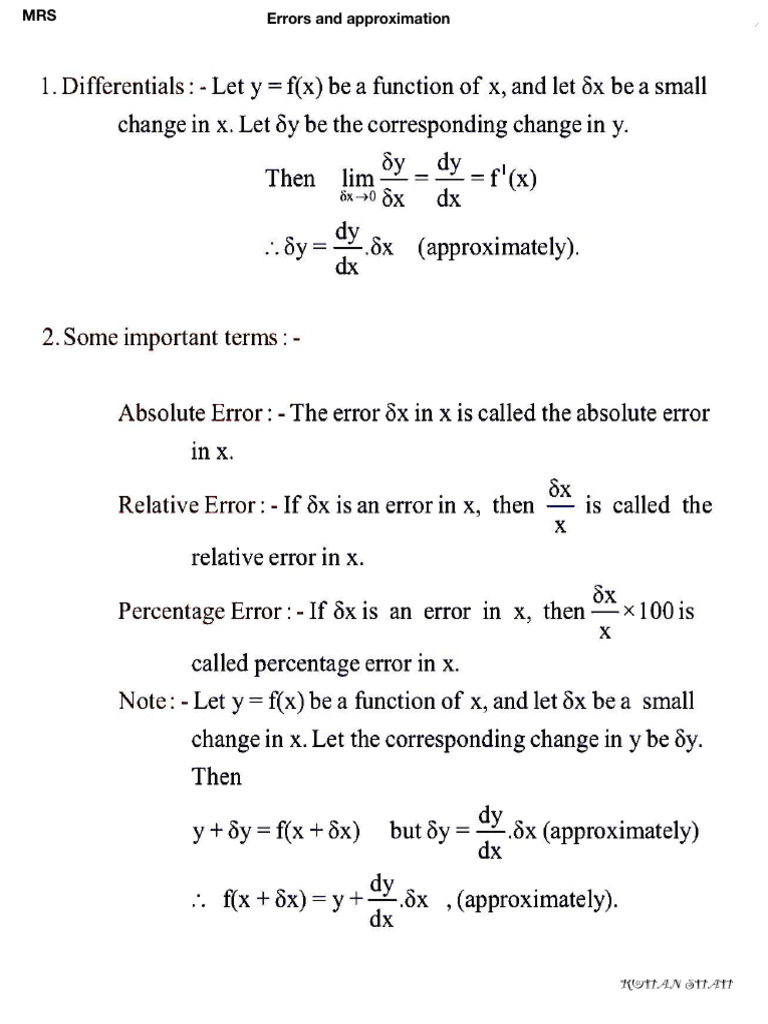 Errors and Approximation - (Brief Theory) - MRS | PDF
