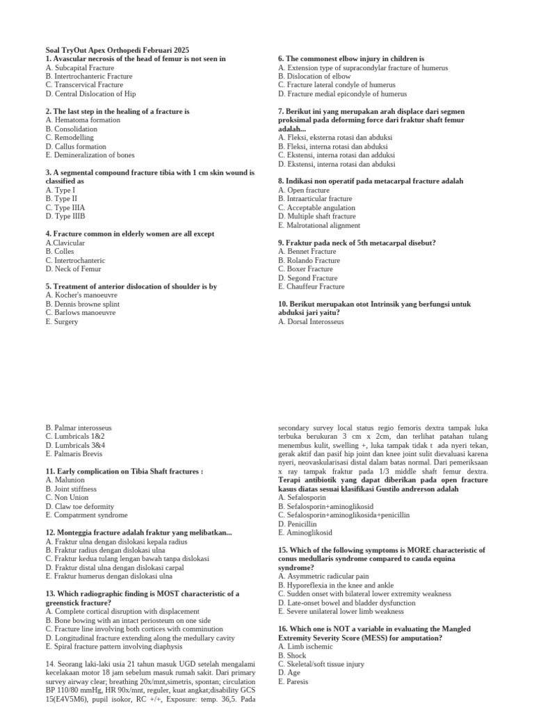 Apex Orthopedi TryOut Questions 2025 | PDF | Shoulder | Knee