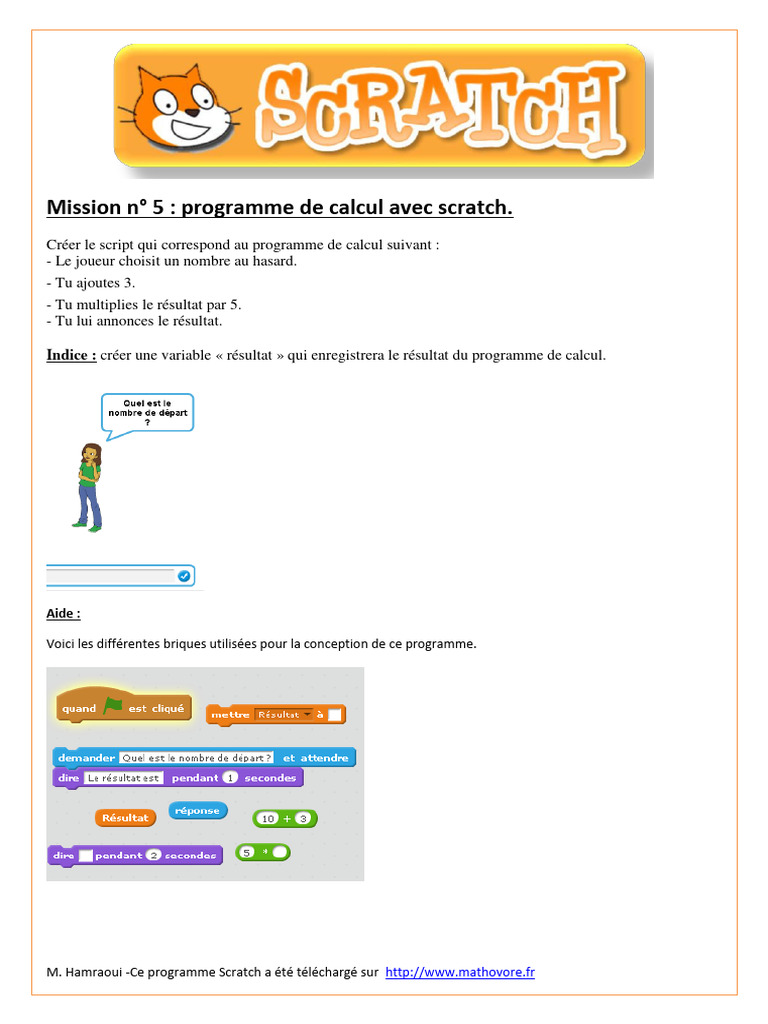 Programme de calcul avec Scratch | PDF