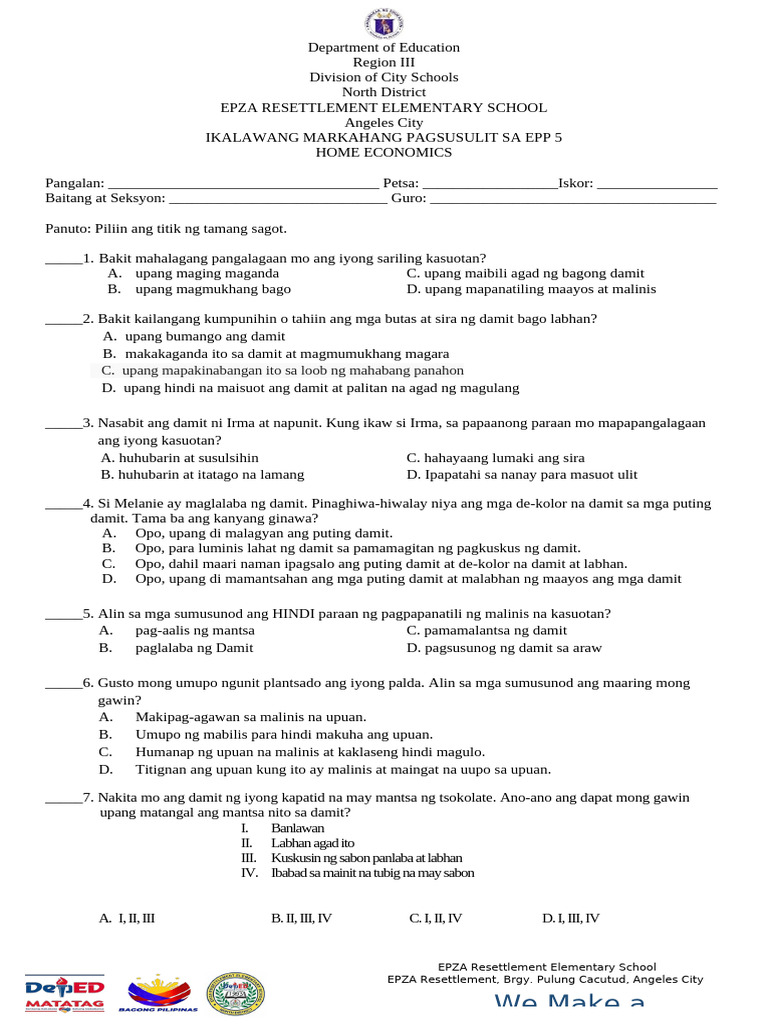 2nd PT Epp 5 Home Economics | PDF