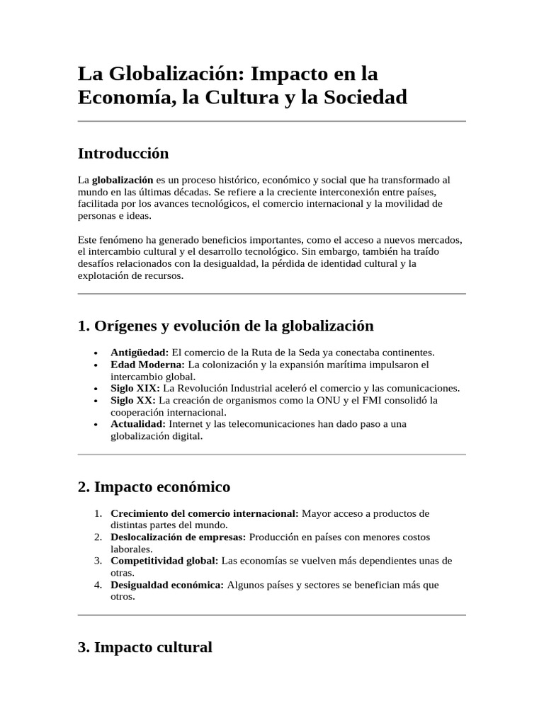 Impacto de la Globalización en la Sociedad | PDF | Globalización | Comercio