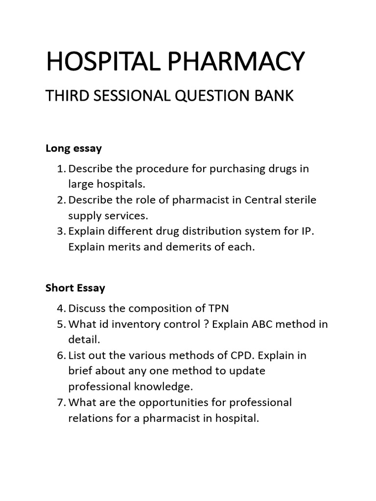 Hospital Pharmacy Question Bank Guide | PDF