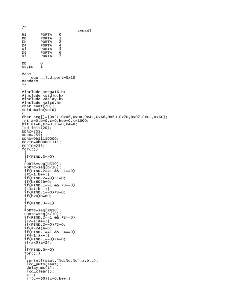 LCD Timer Code for Mega16 Microcontroller | PDF