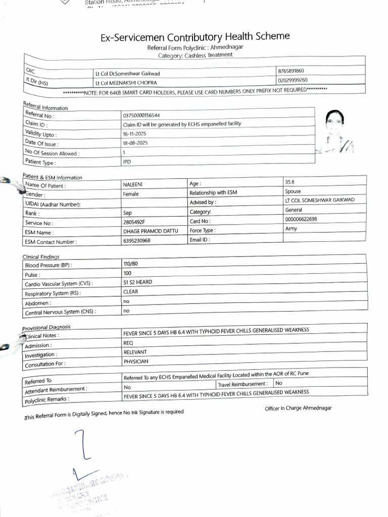 ECHS Referral Letter for Medical Treatment | PDF | Medical Specialties ...