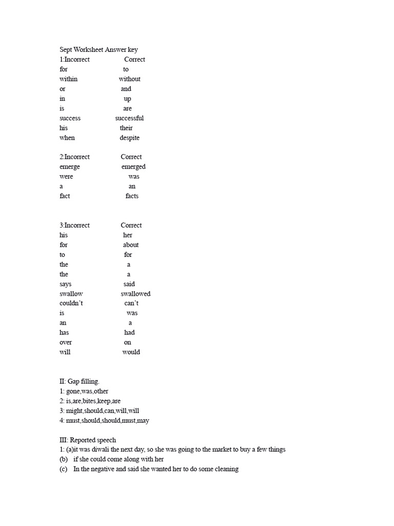 Sept Worksheet Answer Key | PDF