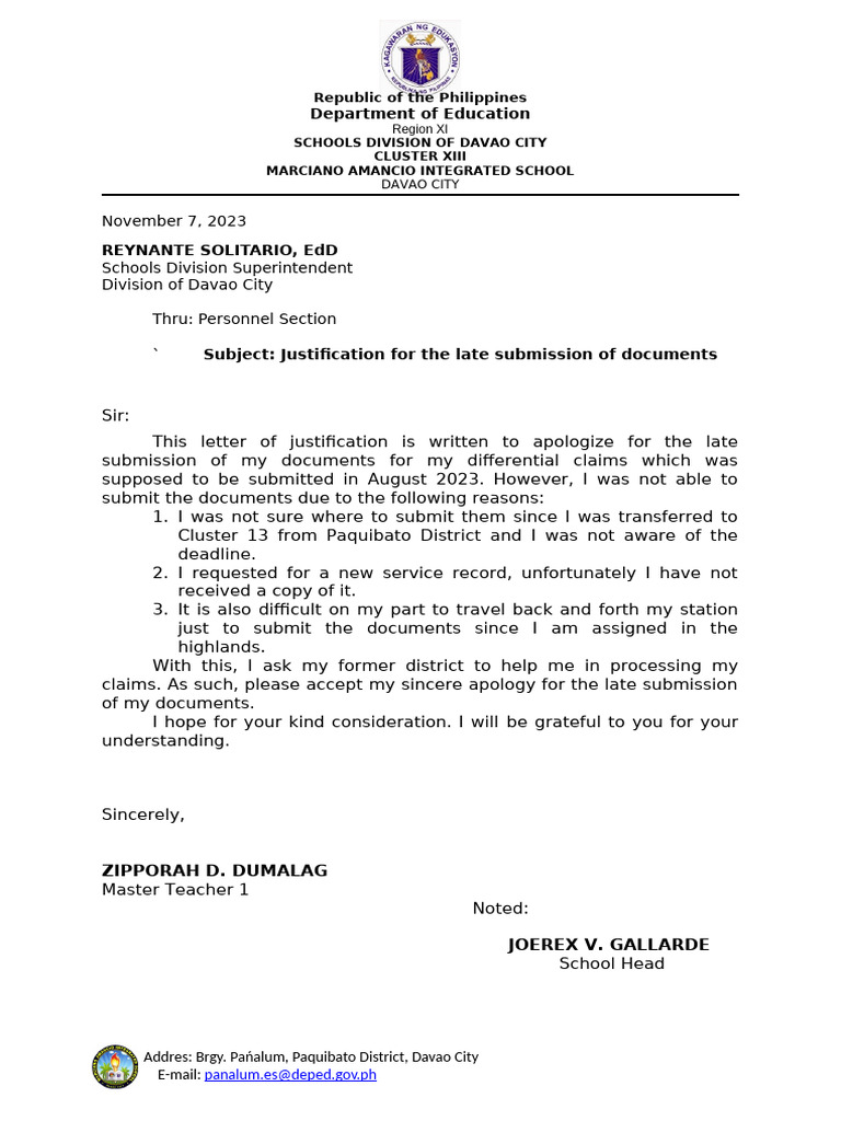 Justification for Late Document Submission | PDF