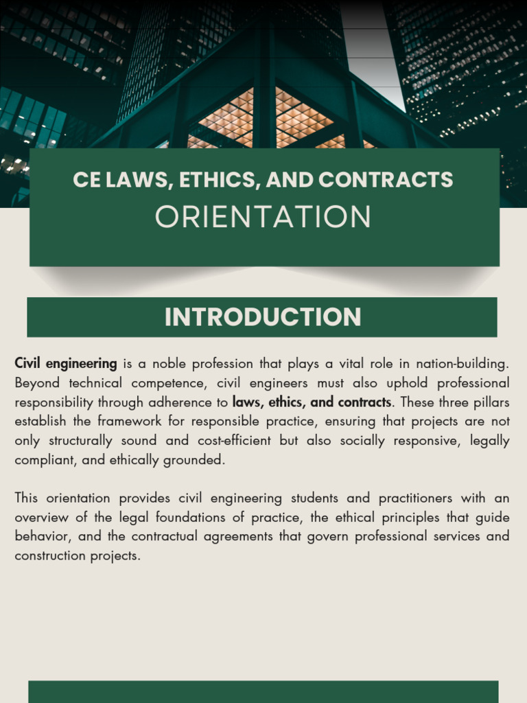 Civil Engineering Laws and Ethics Overview | PDF | Construction ...