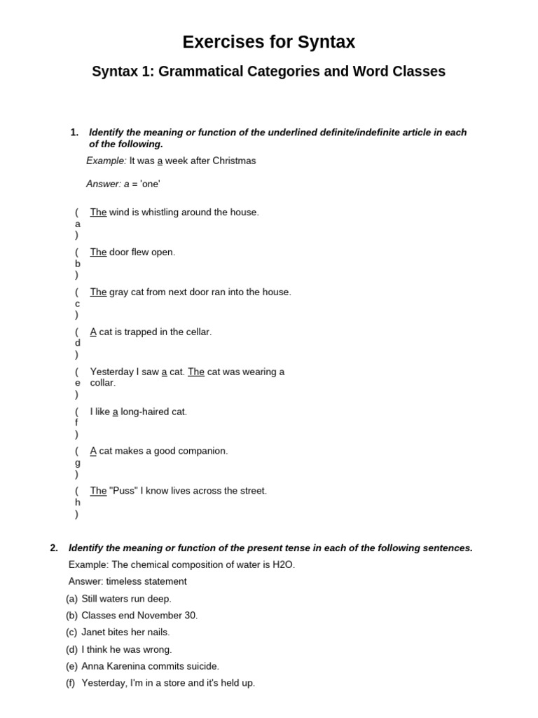 Syntax Exercises: Grammatical Analysis | PDF | Phrase | Verb