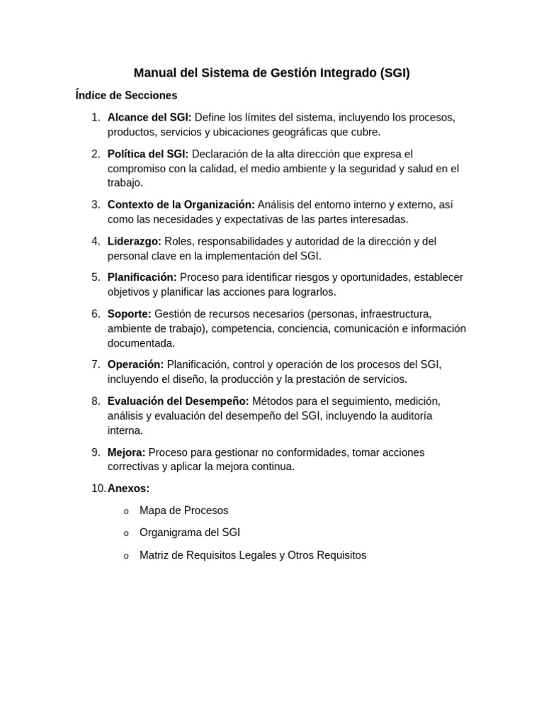 Manual del Sistema de Gestión Integrado | PDF | Planificación | Calidad ...