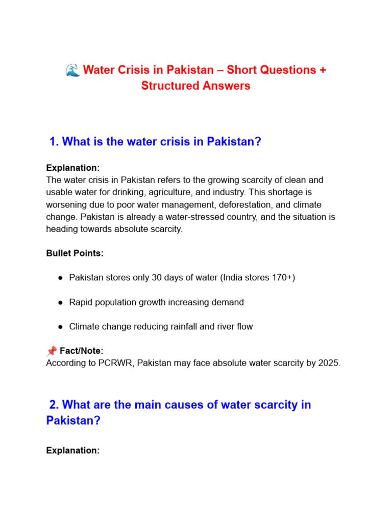 Pakistan's Water Crisis: Causes & Solutions | PDF | Water Scarcity ...