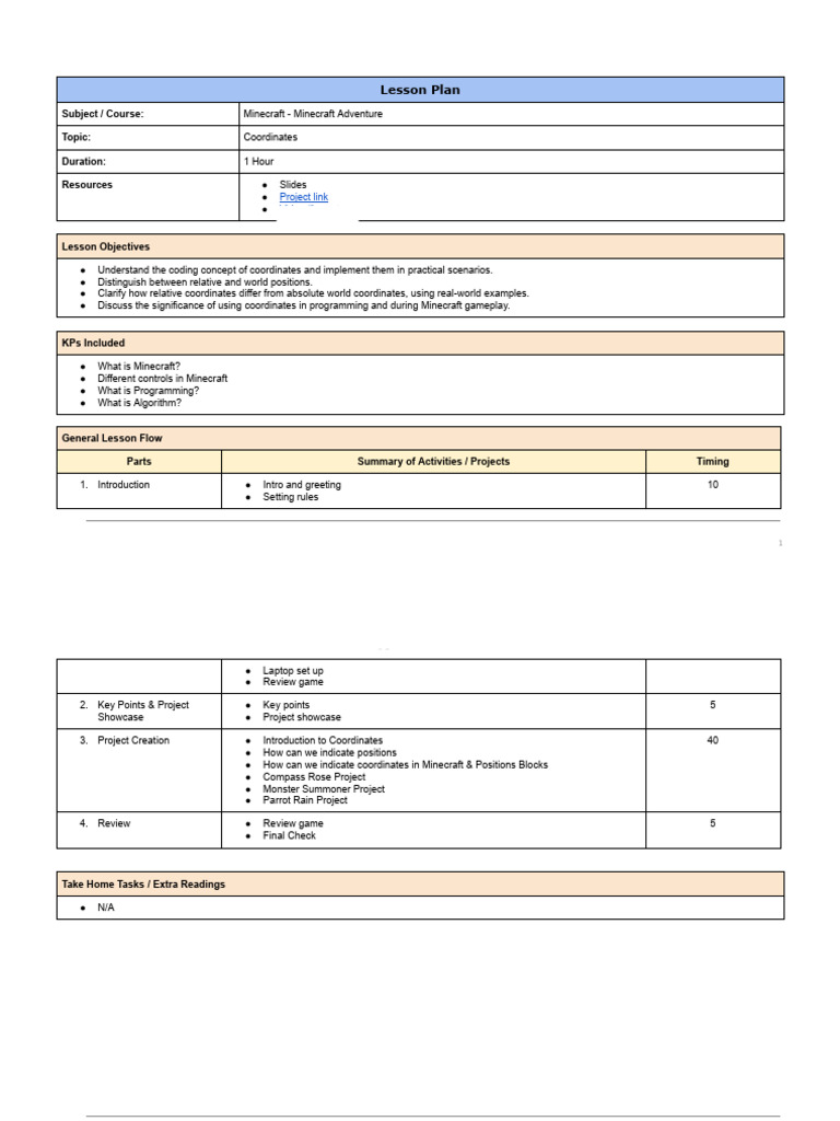 Minecraft Adventure: Learning Coordinates | PDF