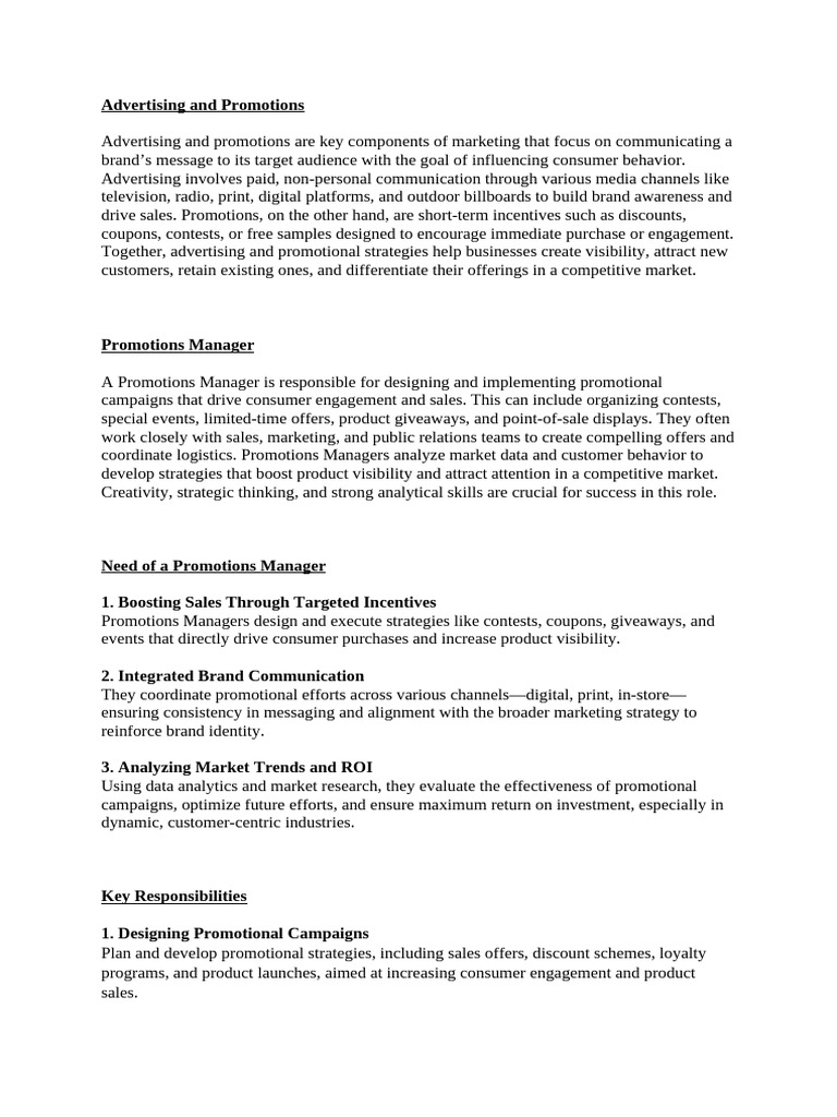 Advertising and Promotion (Promotions Manager) | PDF | Marketing ...
