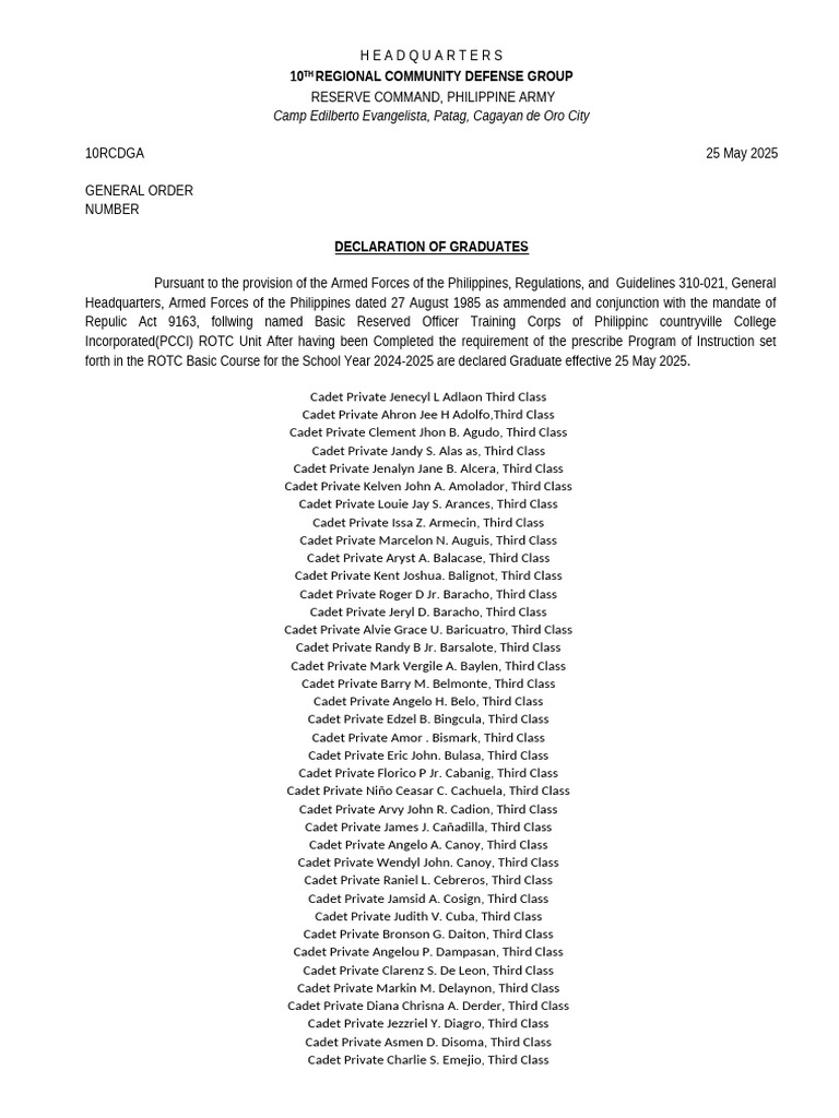 C. Declaration of Graduate 24-25 | PDF | Military Organization ...