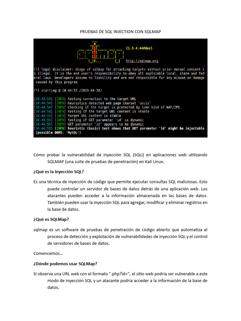 Pruebas de SQL Injection con SQLMap | PDF