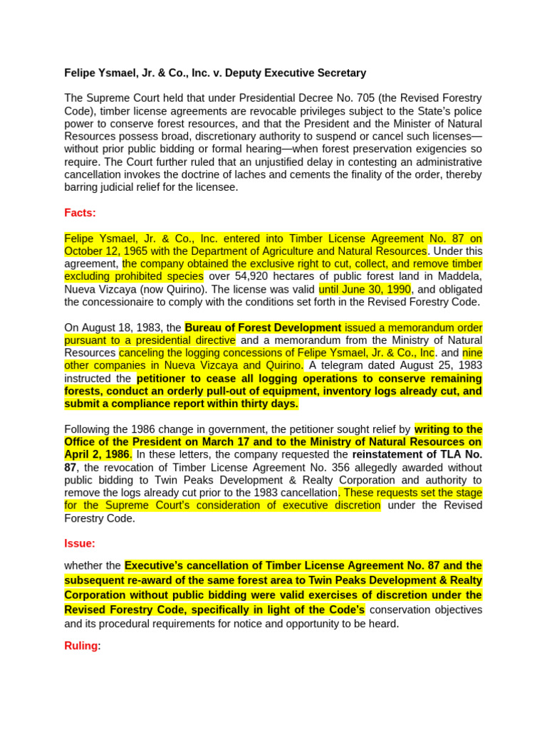 Supreme Court Ruling on Timber License Revocation | PDF | Mandamus ...