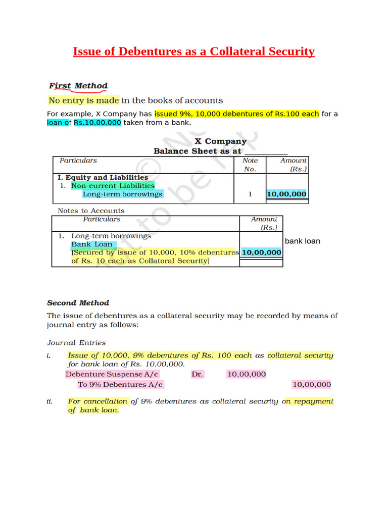 Issue of Debentures As A Collateral Security | PDF