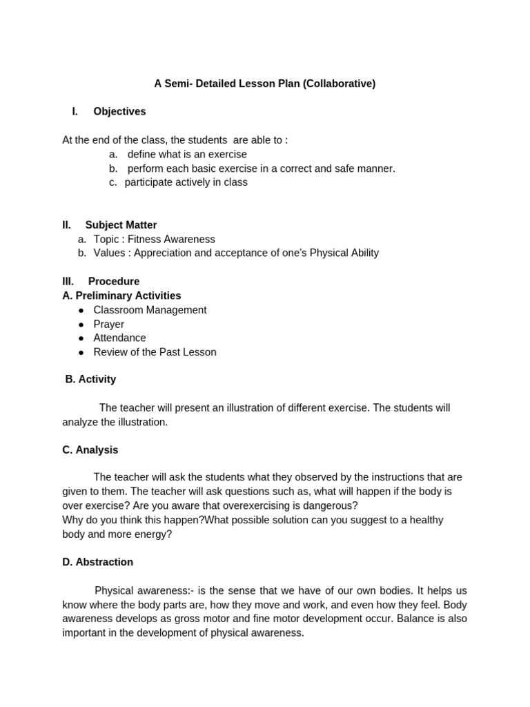Fitness Awareness Lesson Plan | PDF | Physical Fitness
