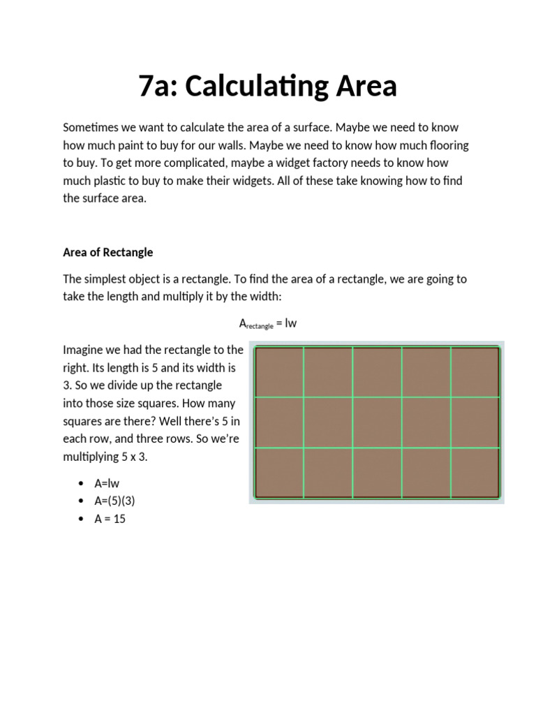 7a Area of Rectangle and Triangle With Formula Sheets | PDF