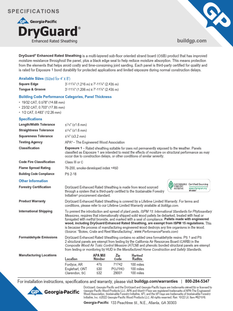 DryGuard Enhanced OSB Specifications | PDF | Materials | Building Materials
