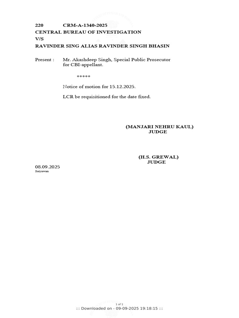 Central Bureau of Investigation V Ravinder Singh Bhasin | PDF