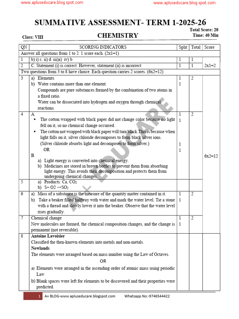 Grade 8 Chemistry Term 1 Assessment 2025 | PDF | Chemical Substances ...