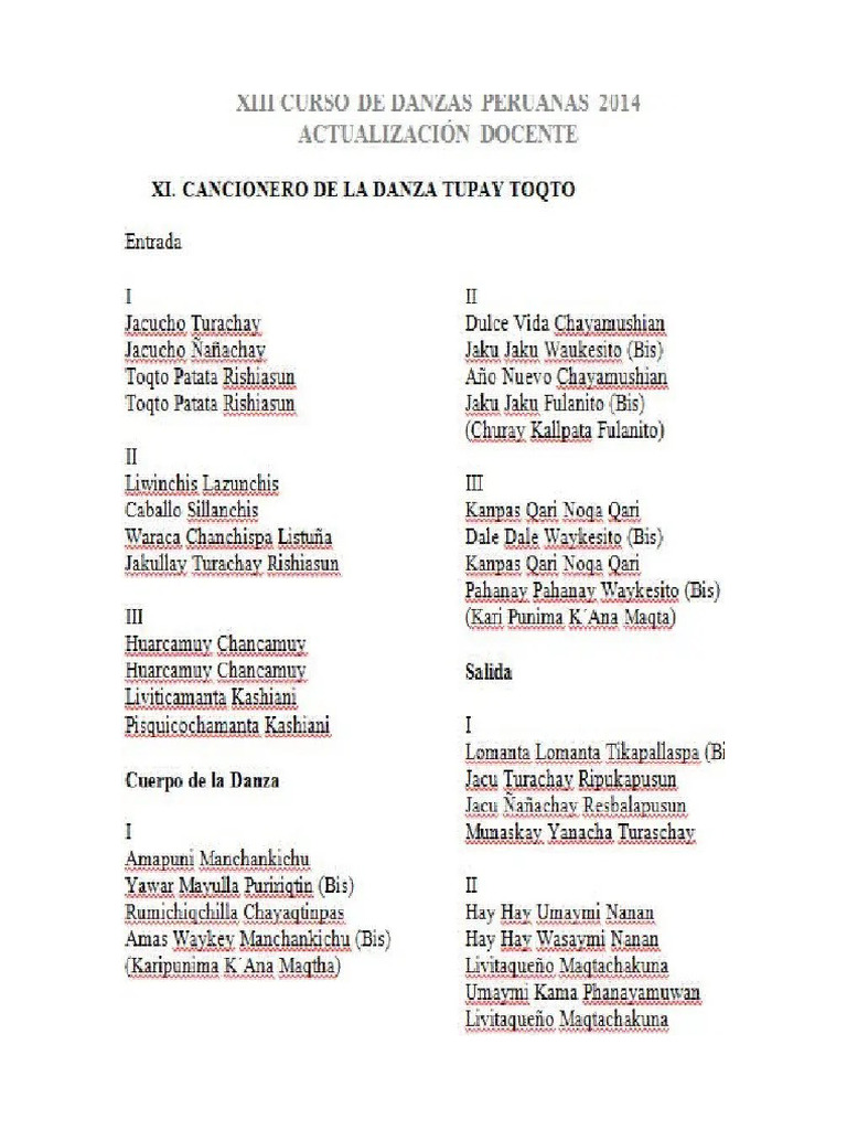 Letras de La Danza TUPAY TOQTO | PDF