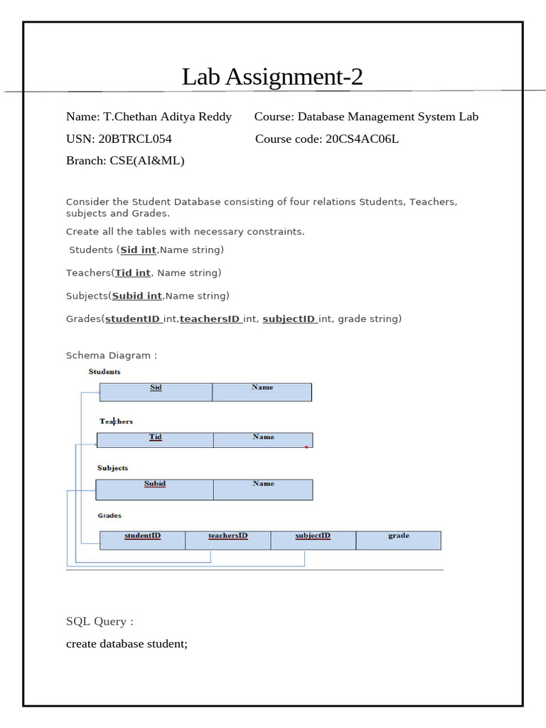 T.chethan Aditya Reddy DBMS LAB 02 | PDF