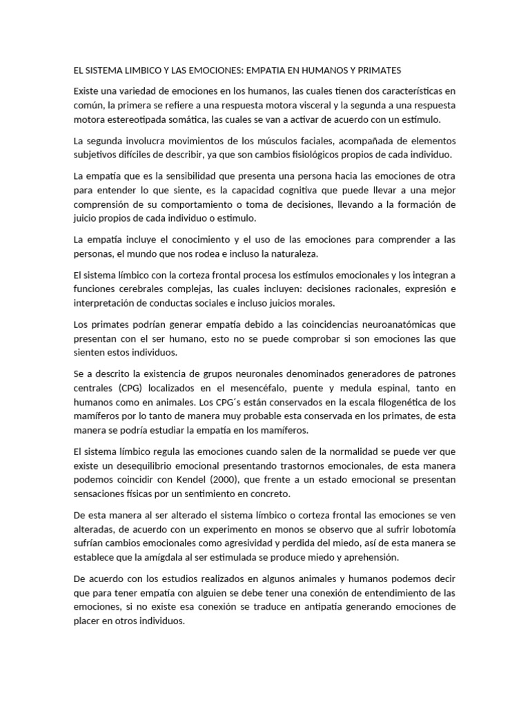 Empatía y emociones en humanos y primates | PDF | Las emociones | Empatía