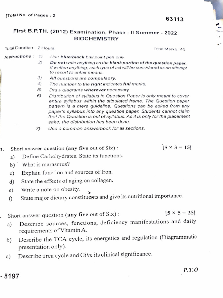 Biochemistry Exam Questions and Guidelines | PDF | Biochemistry | Chemistry