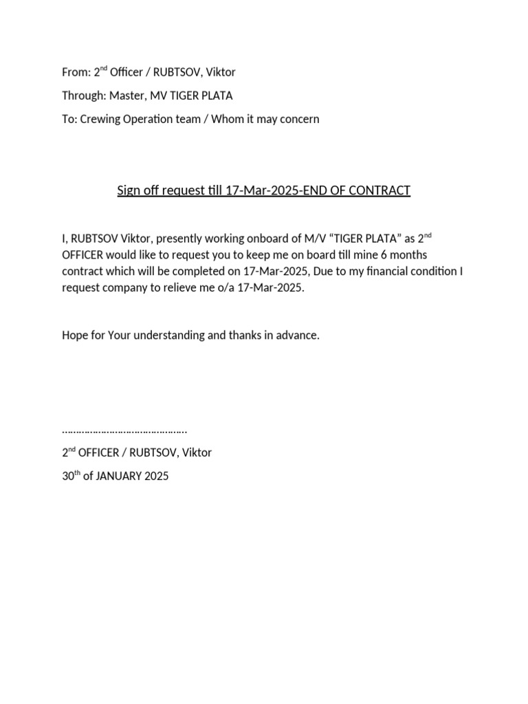 Sign Off Request for 2nd Officer | PDF