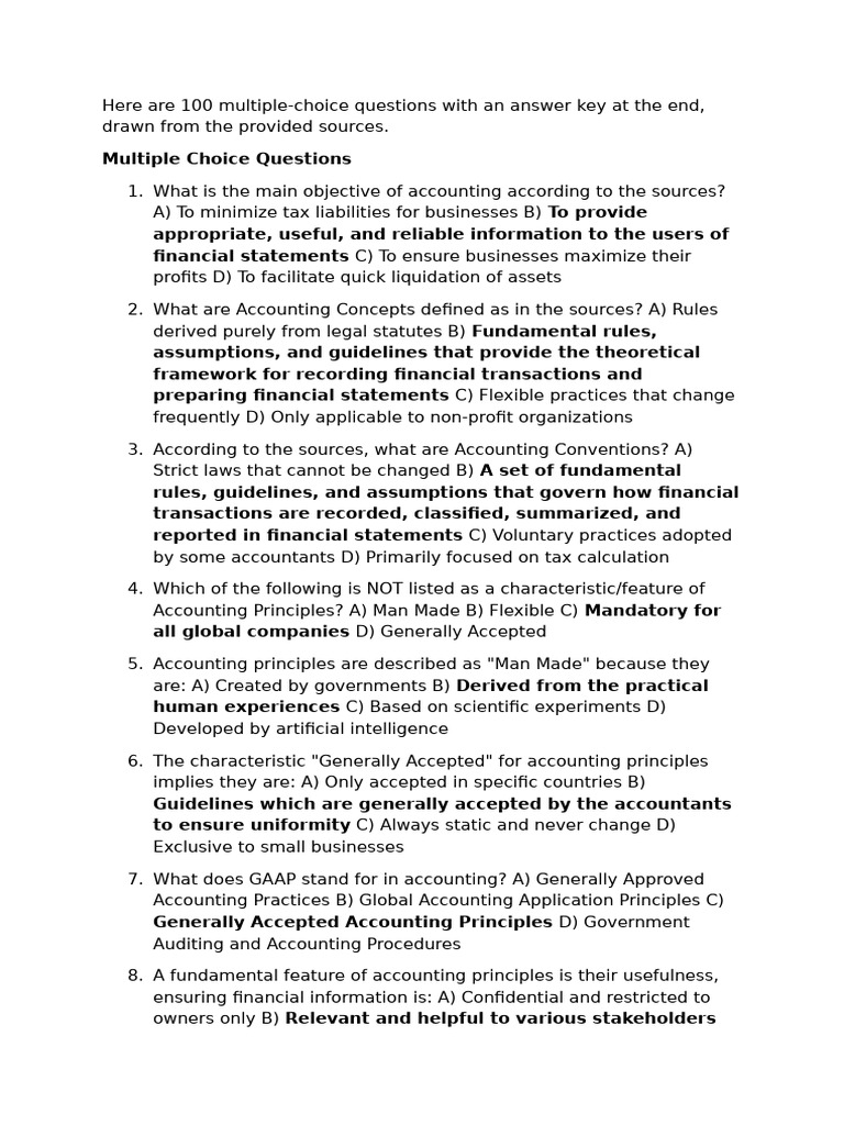 100 Accounting MCQs with Answers | PDF | Historical Cost ...
