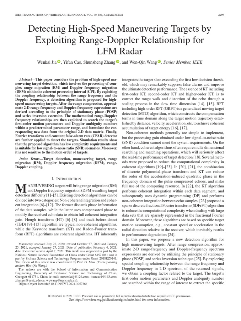 High-Speed Target Detection with LFM Radar | PDF | Radar | Doppler Effect