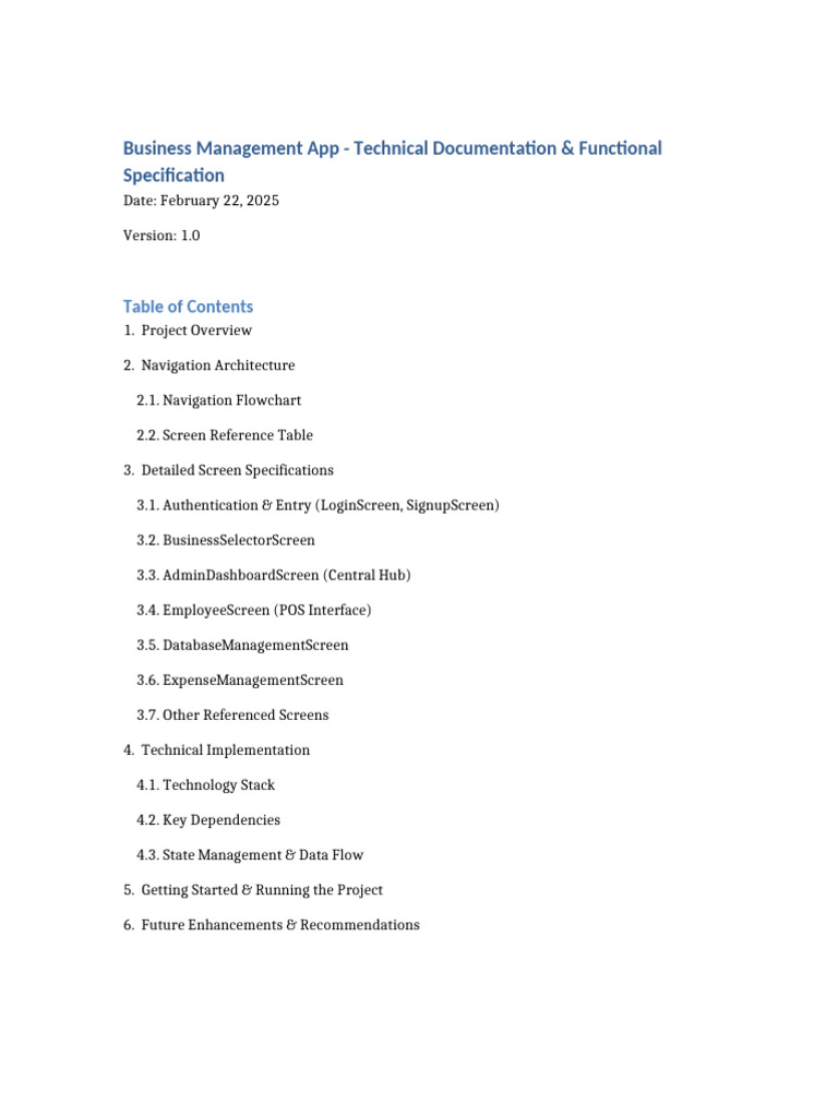Business Management App Documentation | PDF | Databases | Point Of Sale