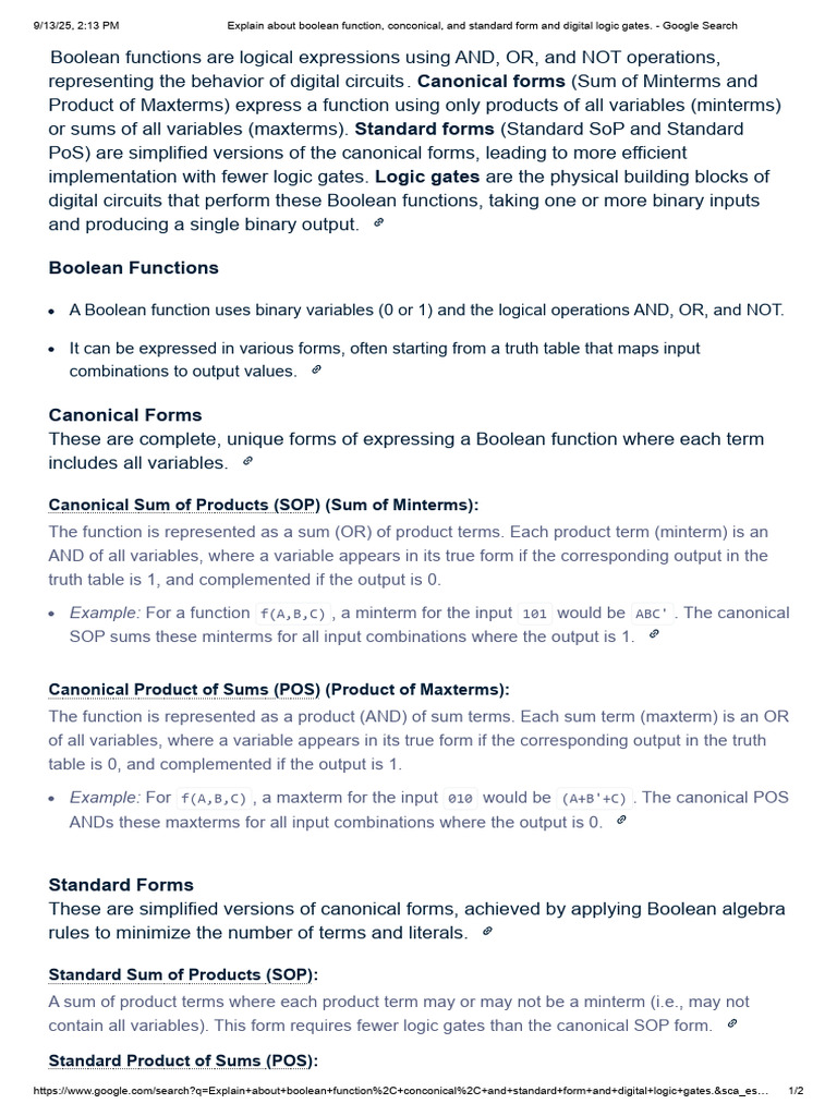 Canonical and Standard Forms of Boolean Functions | PDF | Mathematical ...