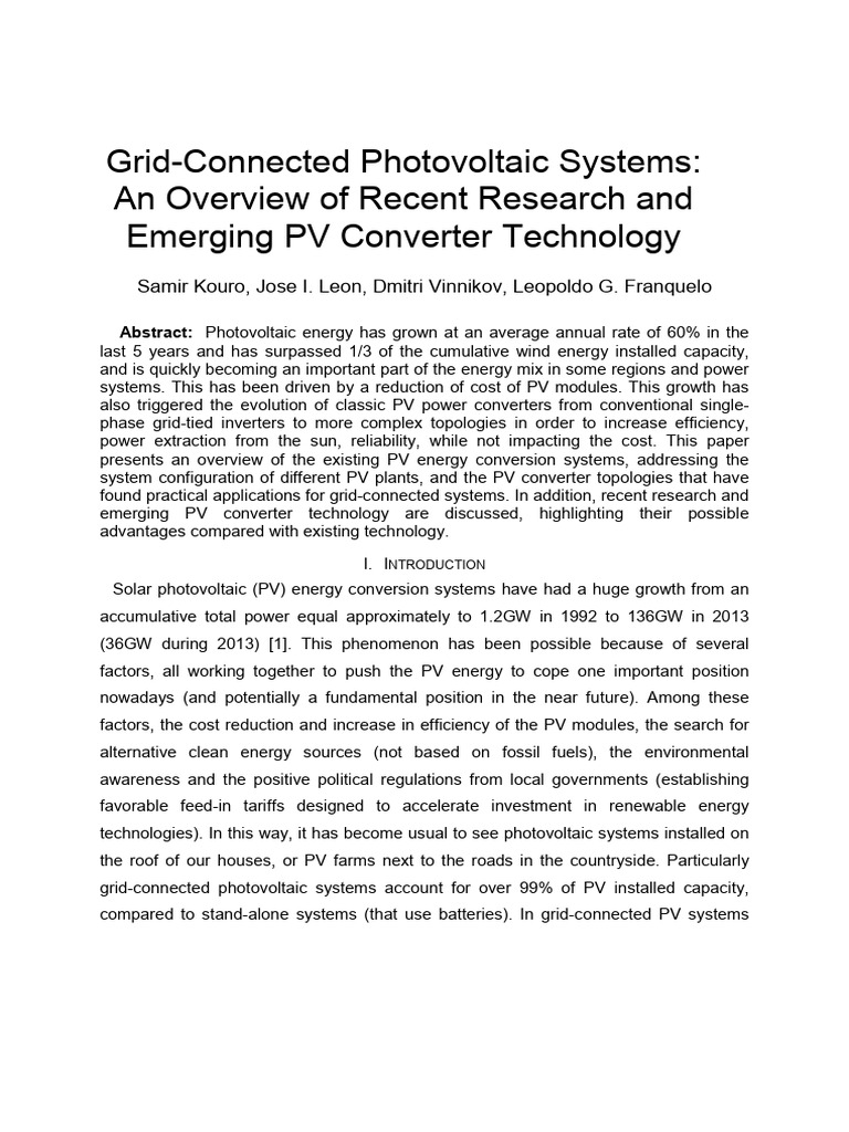 Overview of Grid-Connected PV Systems | PDF | Photovoltaic System ...