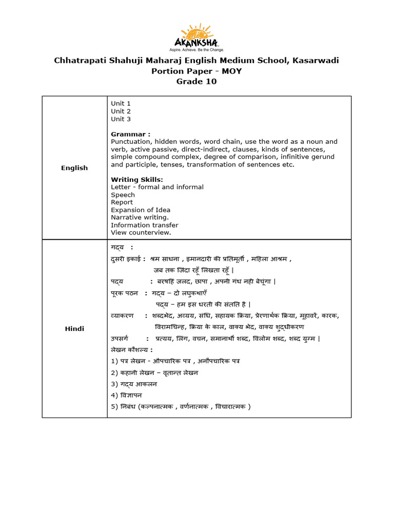 G10 MOY Portion Paper 2025-26 | PDF