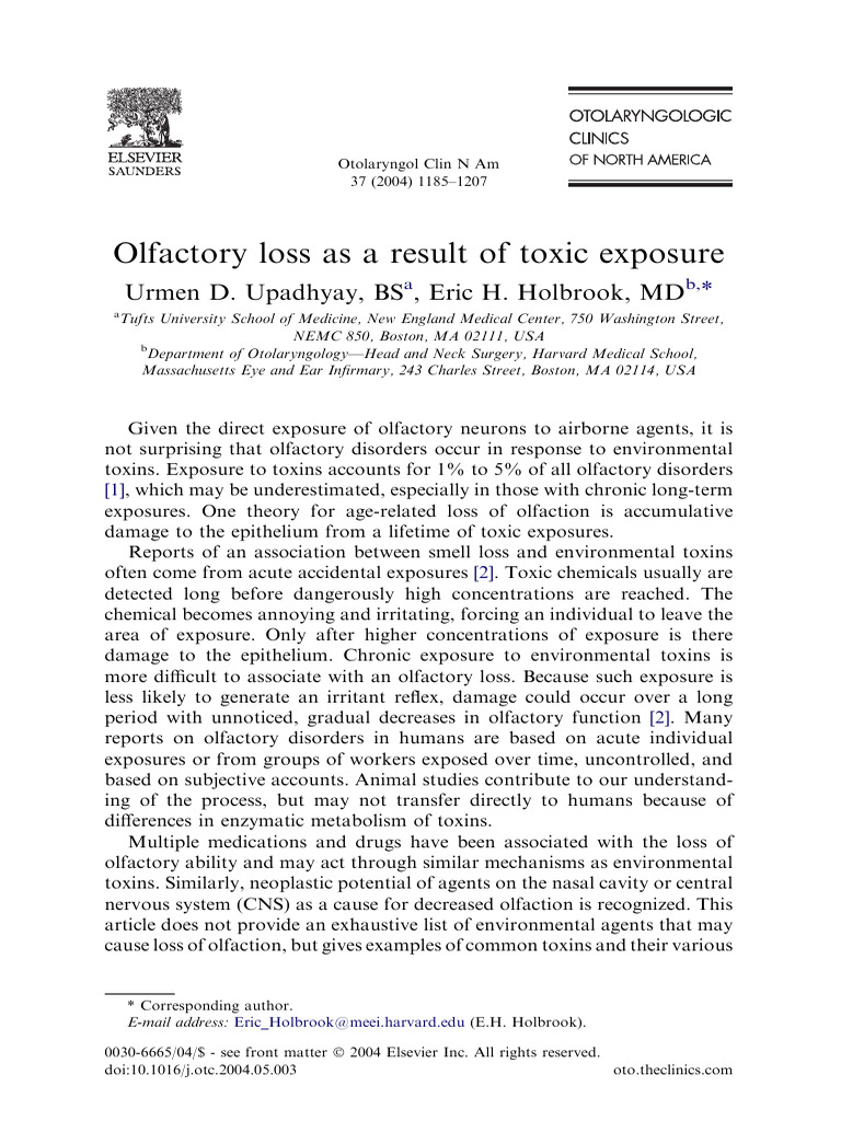 Toxic Exposure and Olfactory Loss | PDF | Olfactory System | Odor