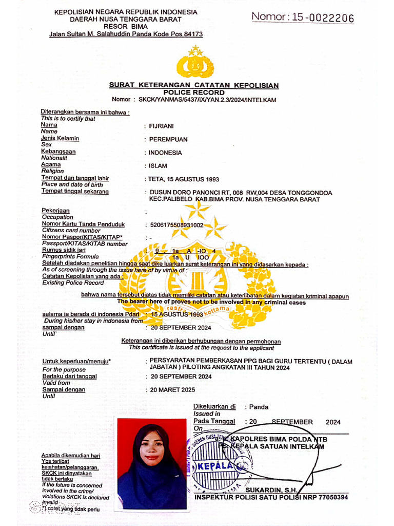 PGSD Fijriani Scan SKCK | PDF