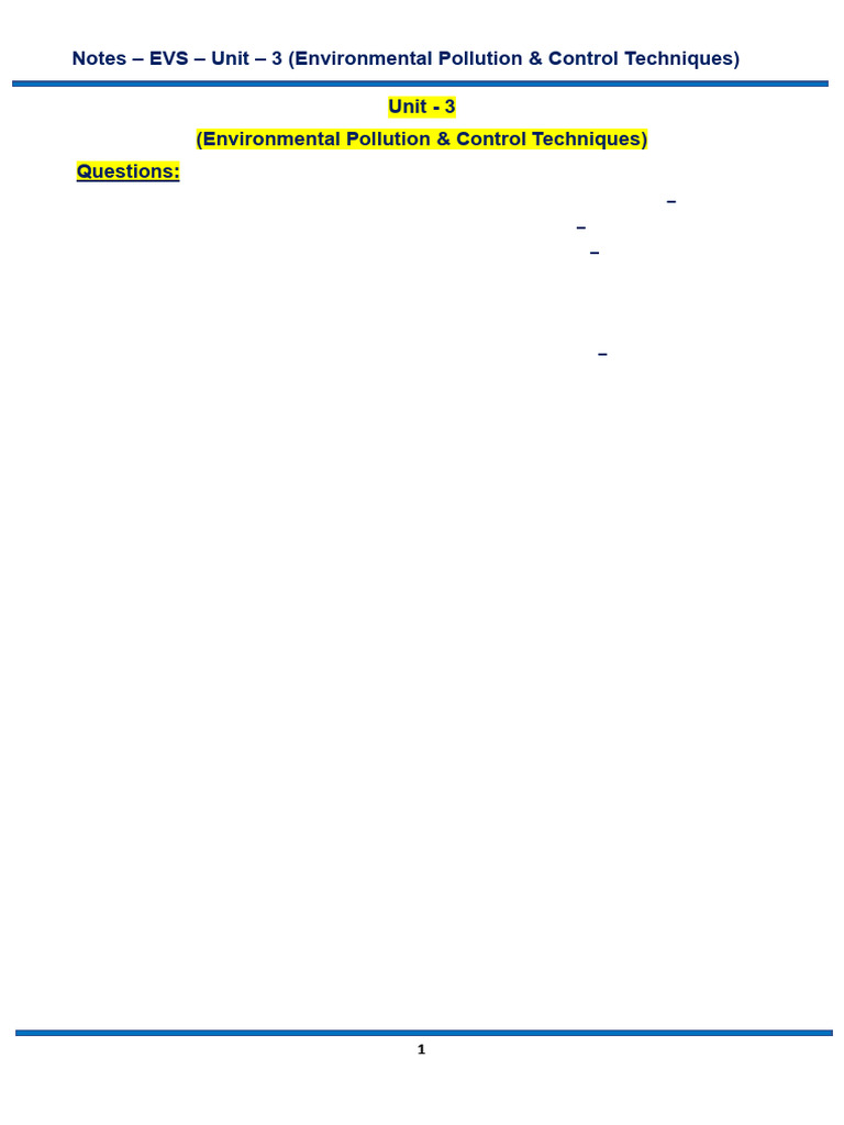 Notes - Environmental Science (Unit - 3 - Environmental Pollution ...