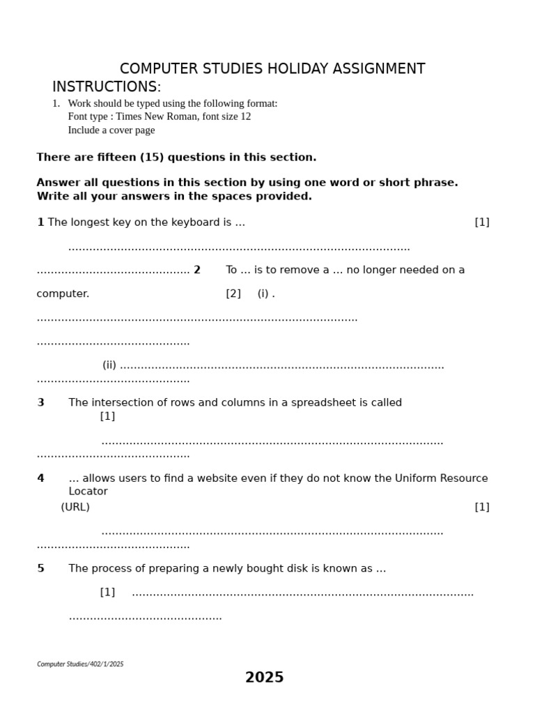 Computer Studies Holiday Assignment | PDF | Computing | Software